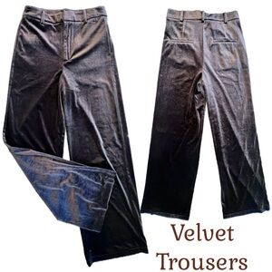 Velvet Trouser Wide Leg High Waisted Brown Pant Sz Medium Working/ Faux Pockets